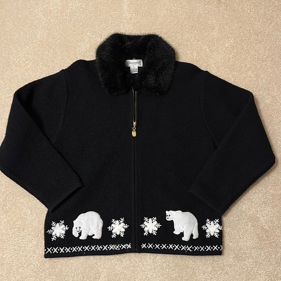 Beautiful 100% wool Eminent by Lisa zip front jacket/sweater size L - Picture 1 of 13